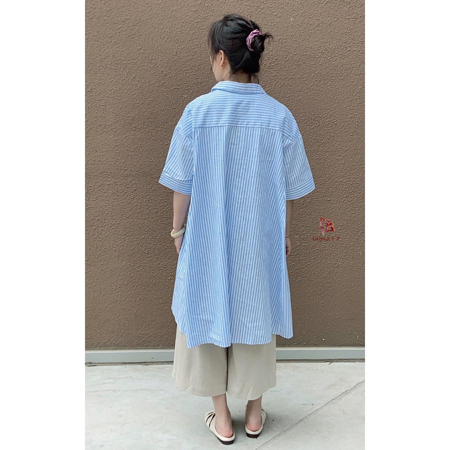 送料無料】綿100% キッパー襟チュニックワンピース シャツワンピース