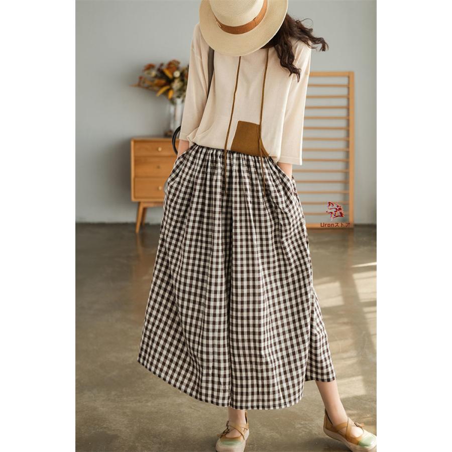 ワイドパンツ ギンガムチェック フレアパンツ チノパン 綿麻