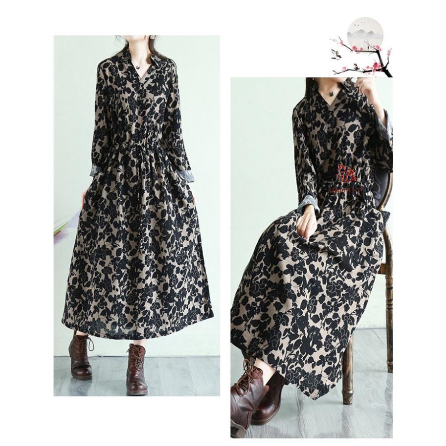 シャツワンピース 長袖 秋 レディース 花柄 コーデ ロングワンピース