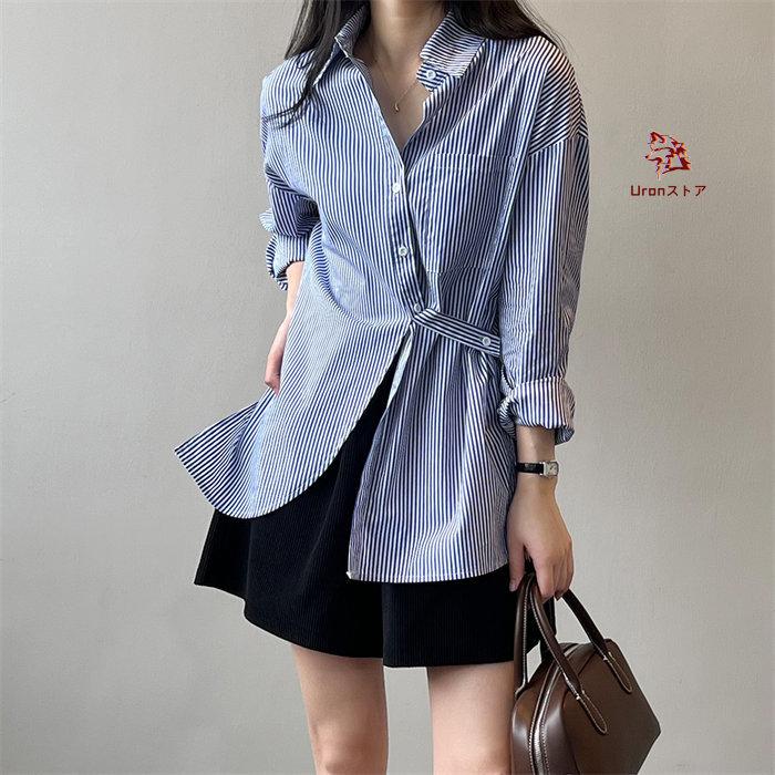 シャツ ストライプシャツ レディース ロングシャツ トップス