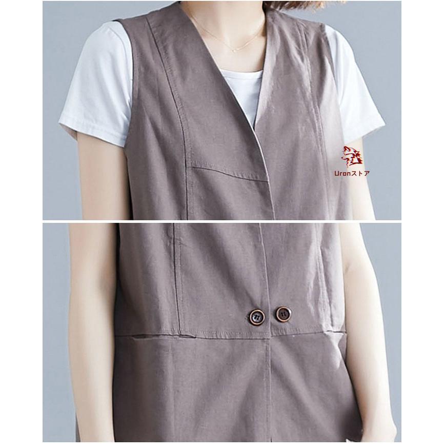 即納】ベスト ジレ レディース ノースリーブ ロングジレ 綿麻風