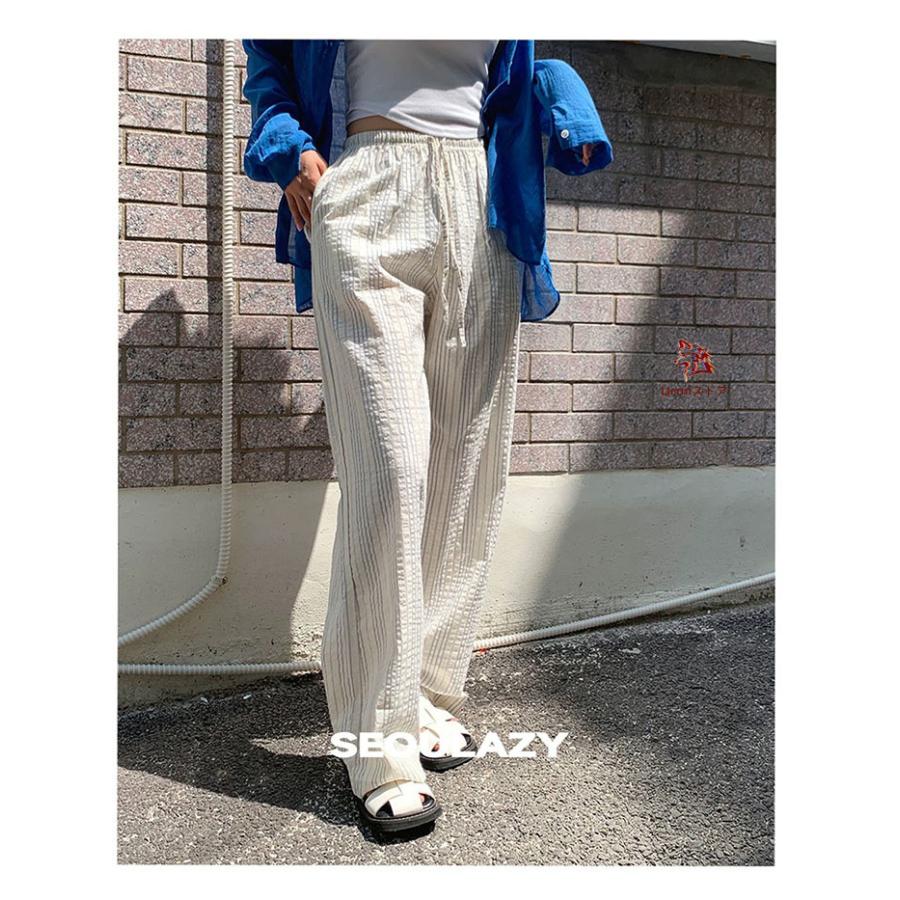 ストライプ柄 ワイドパンツ パンツ レディース 夏 ロングパンツ