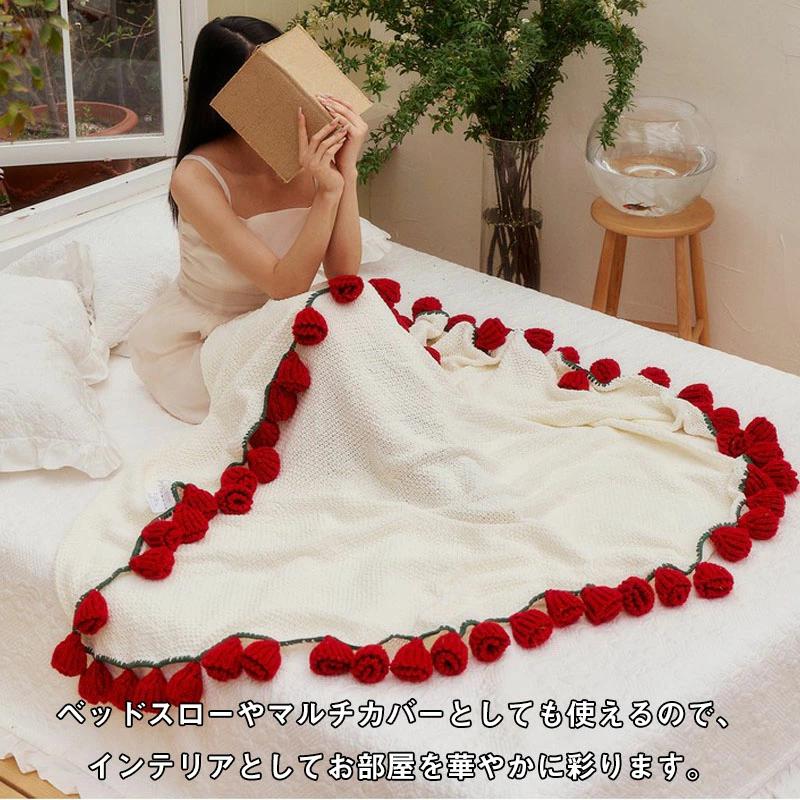 花束 ブランケット バラ ブーケブランケット 手編み花 ソファーカバー