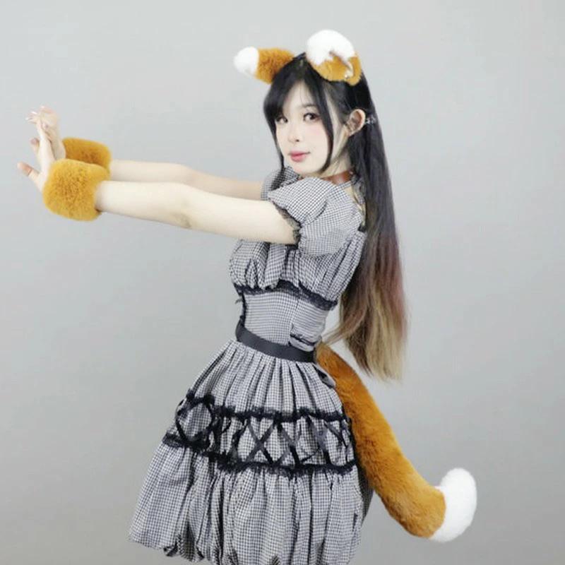 （3月VIP 10%off中） きつねのしっぽ♪です❣0325 コスプレ道具 5点セット 狐耳 尻尾 首輪 リストバンド ハロウィン