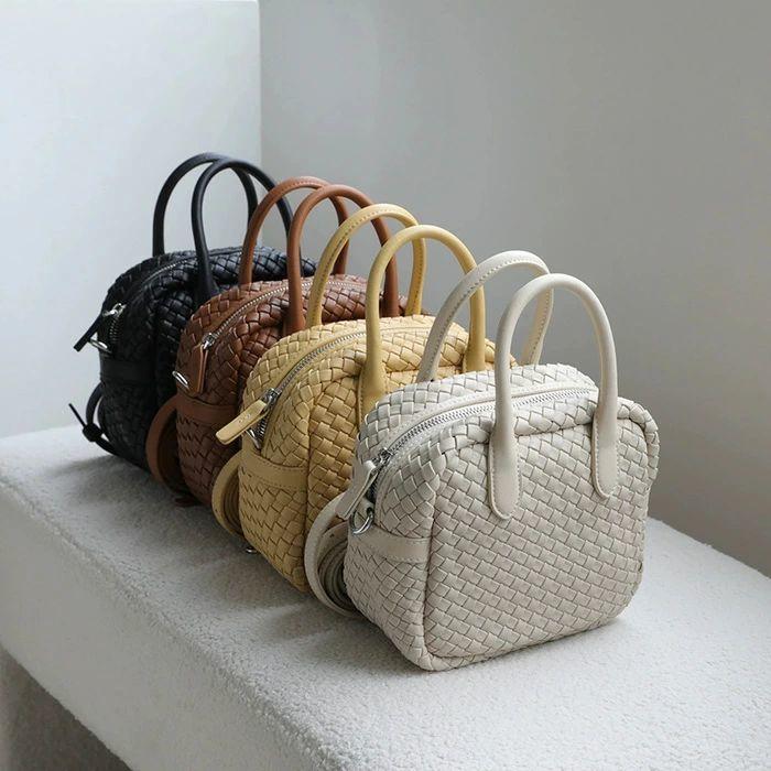 本革 バッグ レディース 編み込み バッグ ハンドバッグ 2way ショルダーバッグ レディース 斜めがけ バケツ型 バッグ 編みバッグ バケツバッグ 牛革 肩掛けバッ_1