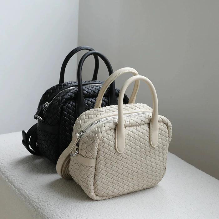 本革 バッグ レディース 編み込み バッグ ハンドバッグ 2way ショルダーバッグ レディース 斜めがけ バケツ型 バッグ 編みバッグ バケツバッグ 牛革 肩掛けバッ_2