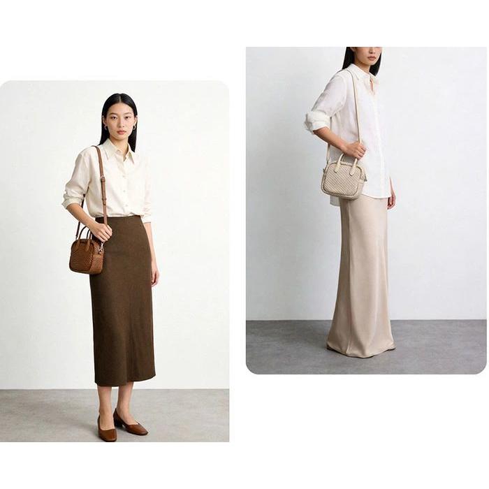 本革 バッグ レディース 編み込み バッグ ハンドバッグ 2way ショルダーバッグ レディース 斜めがけ バケツ型 バッグ 編みバッグ バケツバッグ 牛革 肩掛けバッ_5