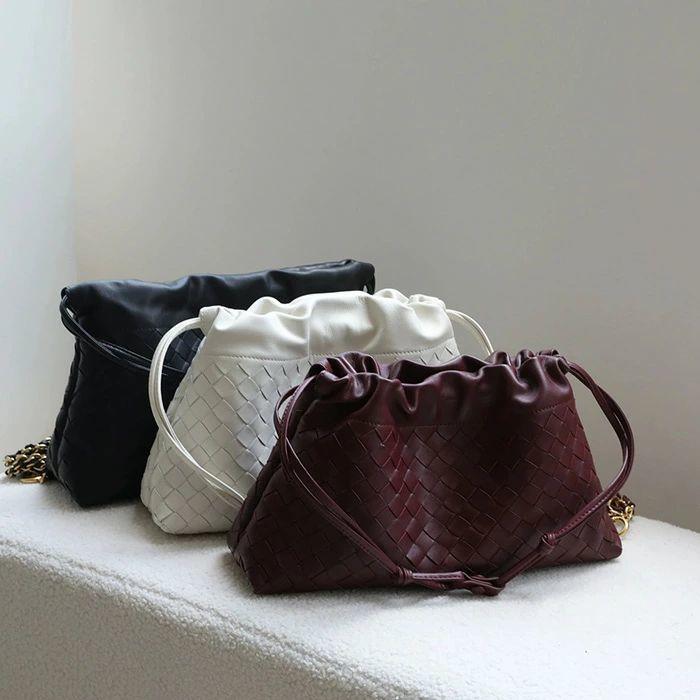 本革 バッグ 巾着バッグ ショルダー 編み込み バッグ 2way ショルダーバッグ レディース 斜めがけ ハンドバッグ 羊革 手提げバッグ レザー 肩掛け 大人 軽量 大_1