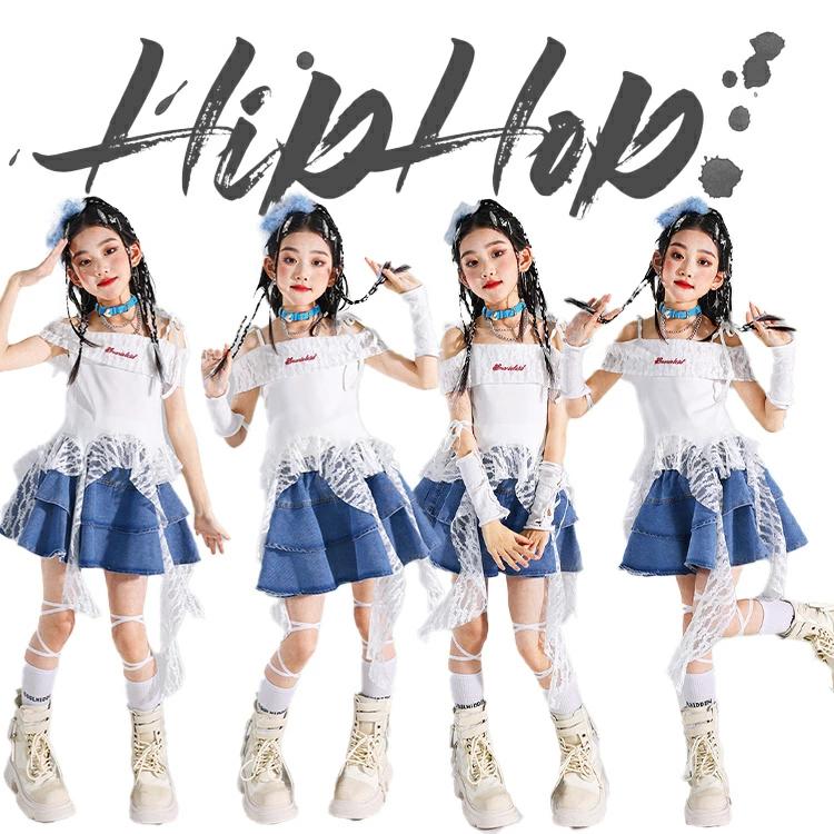 デニムスカート 女の子 レース ティアードスカート 肩出し k-pop 子供