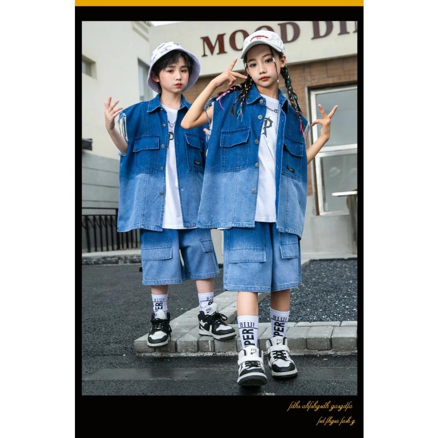 デニム 男女兼用 ベスト タンクトップ ショーツパンツ キッズダンス