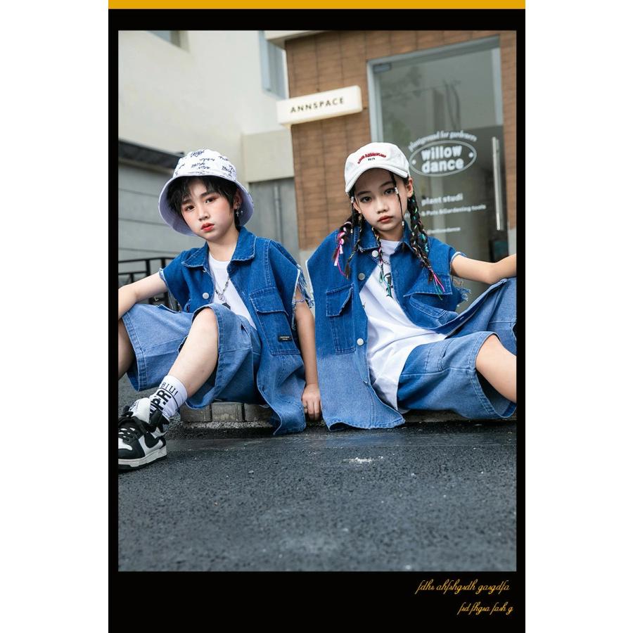 デニム 男女兼用 ベスト タンクトップ ショーツパンツ キッズダンス