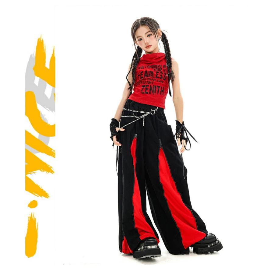 フード付き タンクトップ レッド キッズ ダンス 衣装 女の子 可愛い