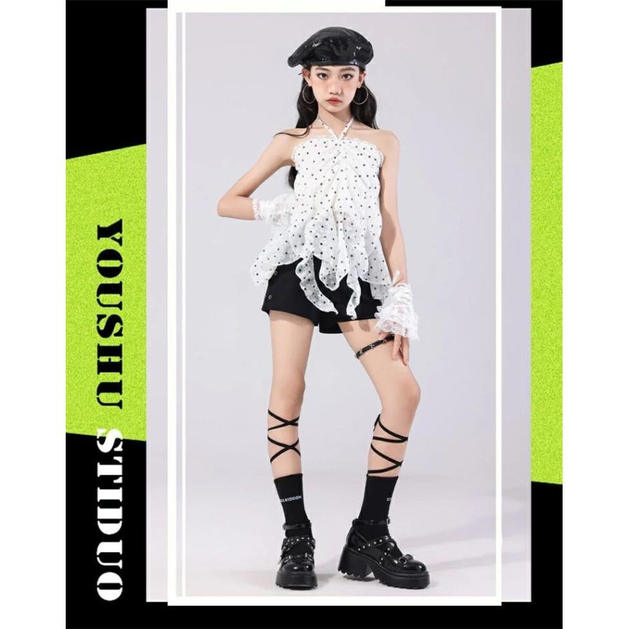 キッズダンス衣装 K-POP系 韓国アイドル風 レーストップス 黒