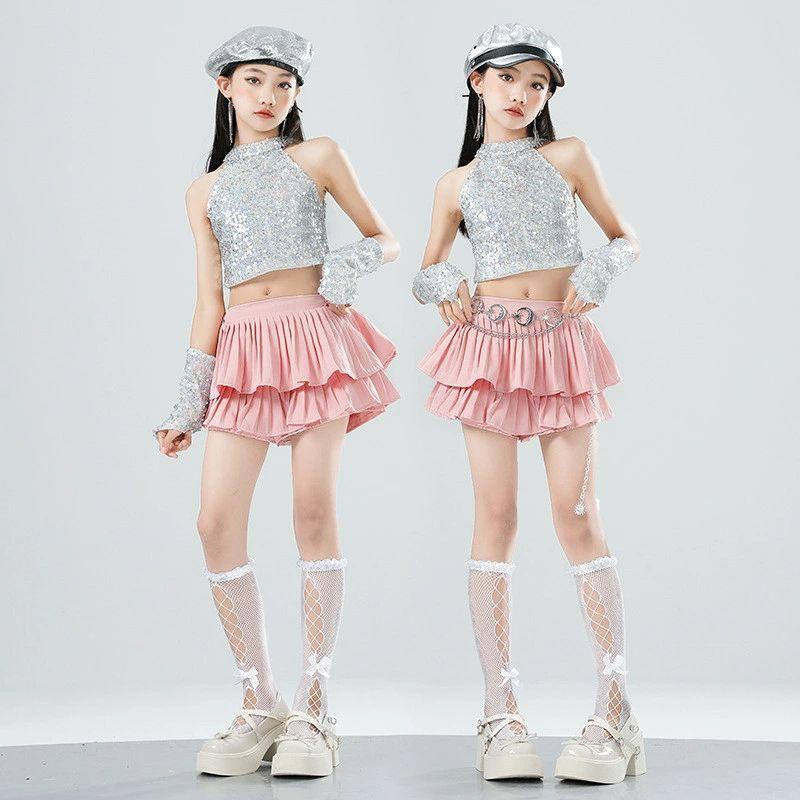 女の子 アイドル風 シルバー ピンク タンクトップ スカート ズボン
