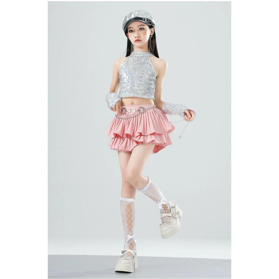 女の子 アイドル風 シルバー ピンク タンクトップ スカート ズボン 
