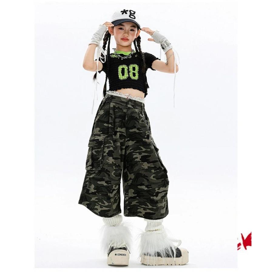 ハーフ丈 迷彩カーゴパンツ キッズ ダンス 衣装 女の子 ヒップホップ