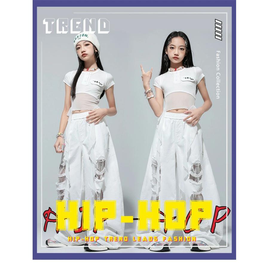 白 ダメージ カーゴパンツ 星柄 チュール 可愛い 子供服 女の子 ダンス