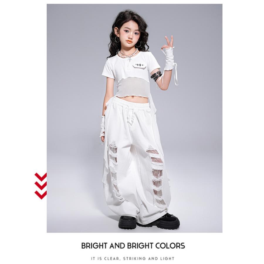 白 ダメージ カーゴパンツ 星柄 チュール 可愛い 子供服 女の子 ダンス