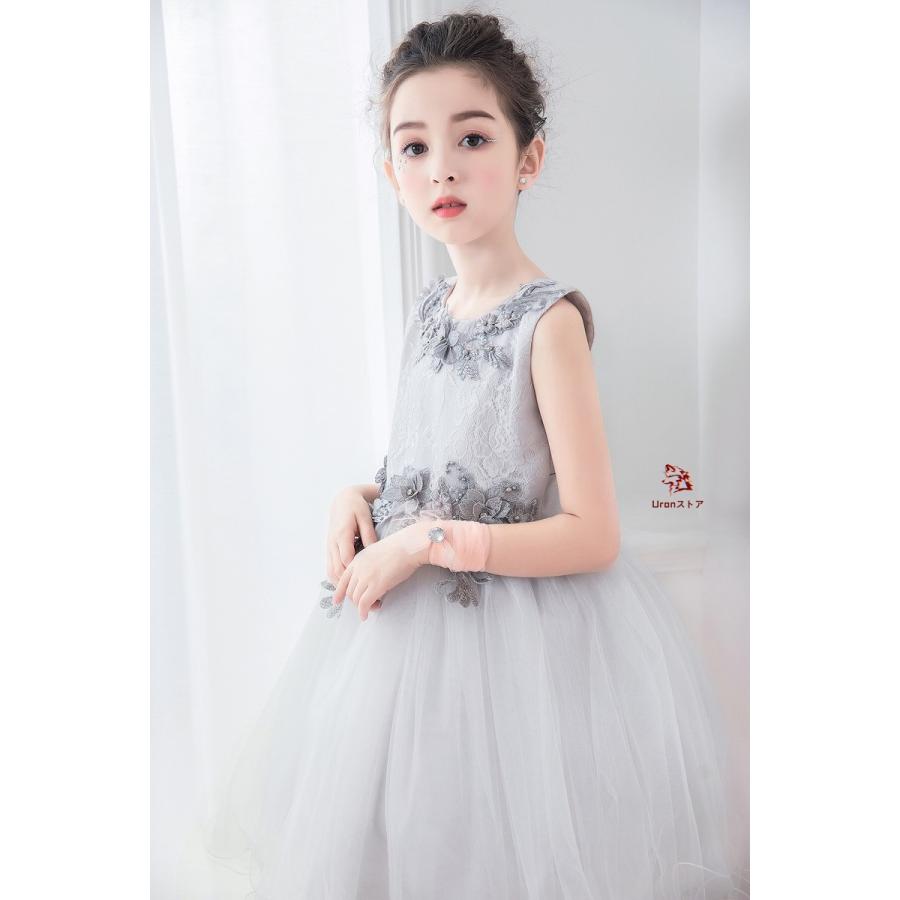 ドレス 女の子 フォーマルドレス ノースリーブドレス 子供服 ワンピース シルバー ミニドレス シルバードレス 花刺繍 発表会 ピアノ発表会 舞台 結婚式 コンクー | ブランド登録なし | 04