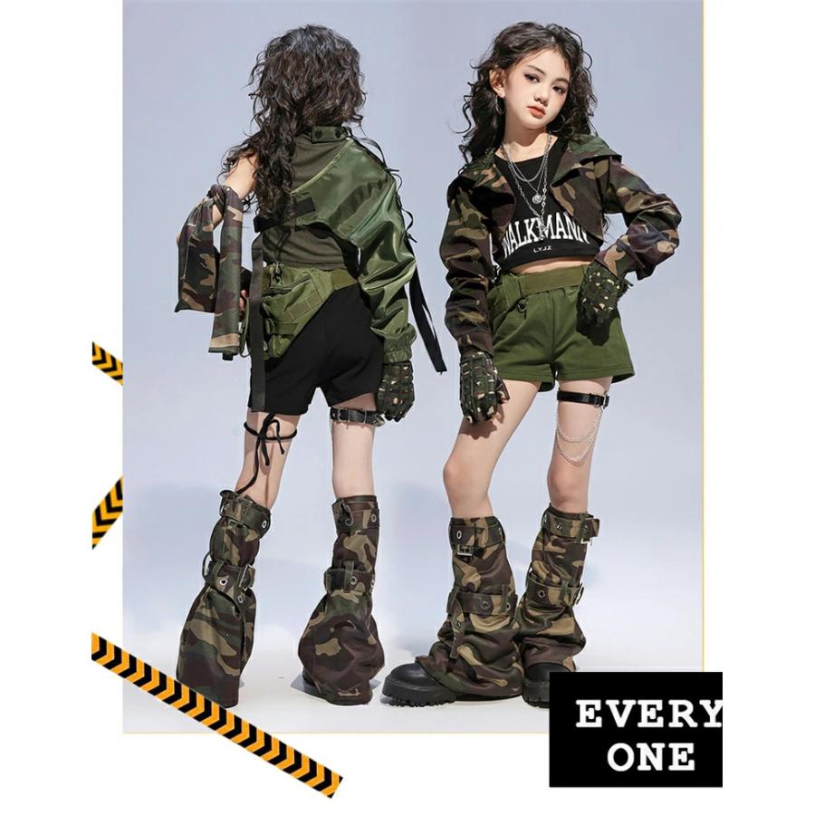 迷彩柄 キッズダンス衣装 女の子 ヒップホップ トップス へそ出し