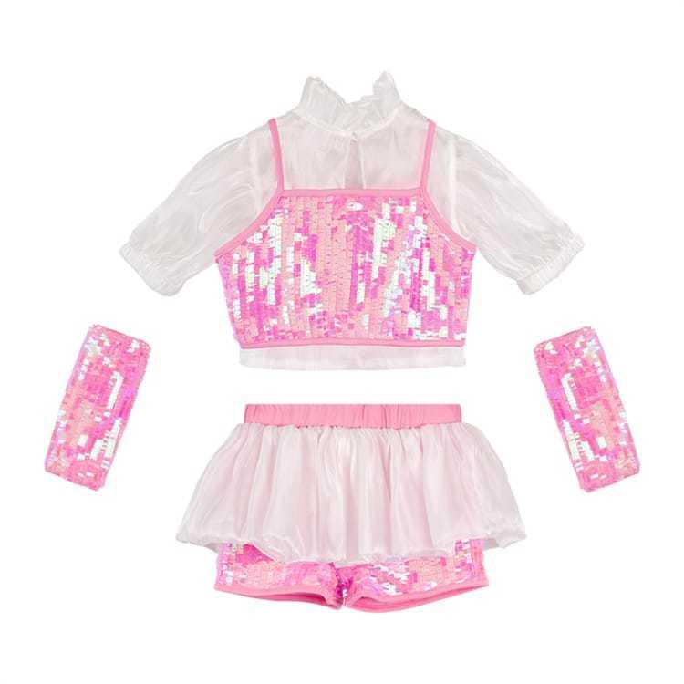 ピンクスパンコール キッズダンス衣装 女の子 セットアップ 子供ダンス 