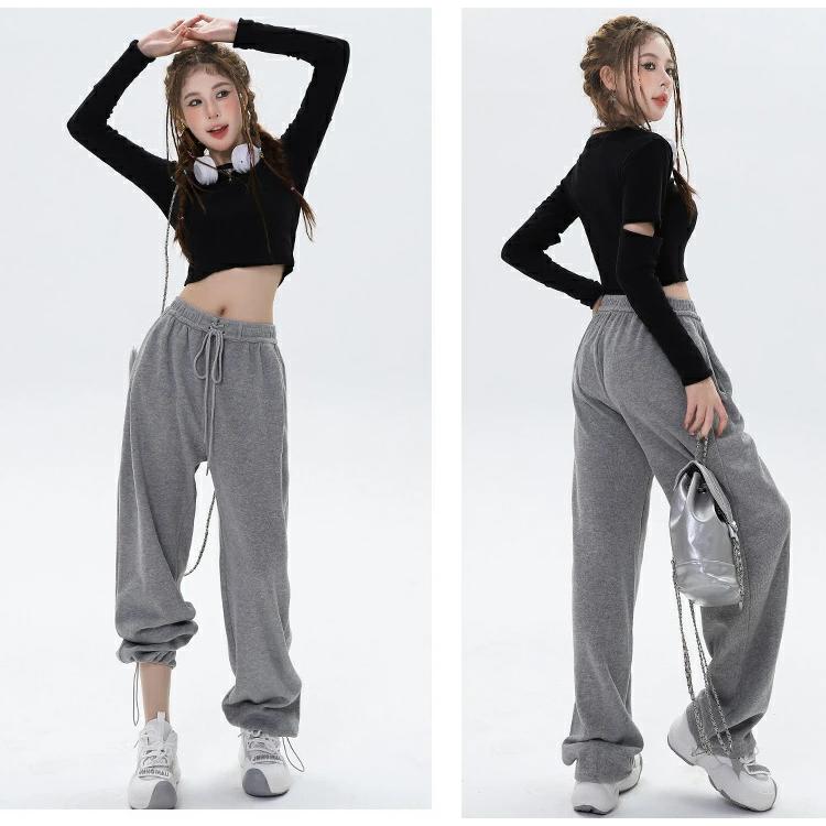 ジム　フィットネス　ジャージ　パンツ　ズンバ　ダンス　ヒップホップ　ジャズダンス レディース ダンス衣装 パンツ 白 灰 ヒップホップ ダンスパンツ 大人
