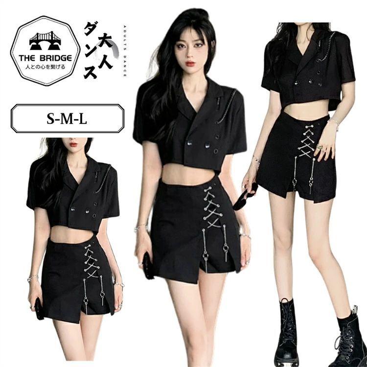 韓国 k-pop アイドル ダンス衣装 黒 スーツ レディース 半袖ジャケット