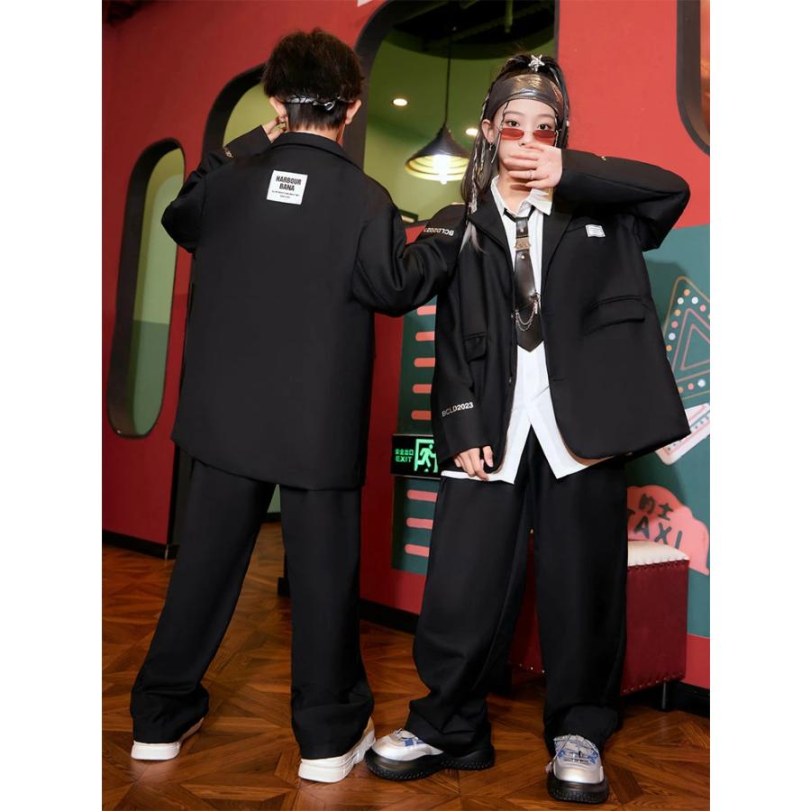 黒 パンツスーツ ジャケット パンツ 長袖 白シャツ キッズ ダンス衣装