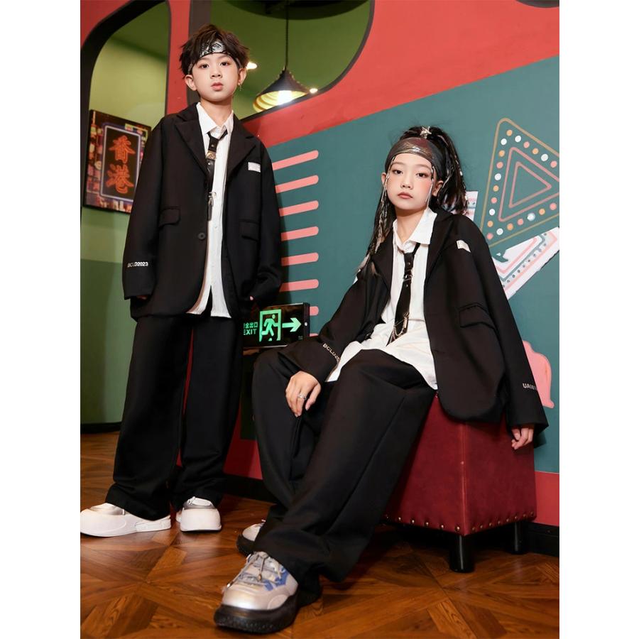 黒 パンツスーツ ジャケット パンツ 長袖 白シャツ キッズ ダンス衣装