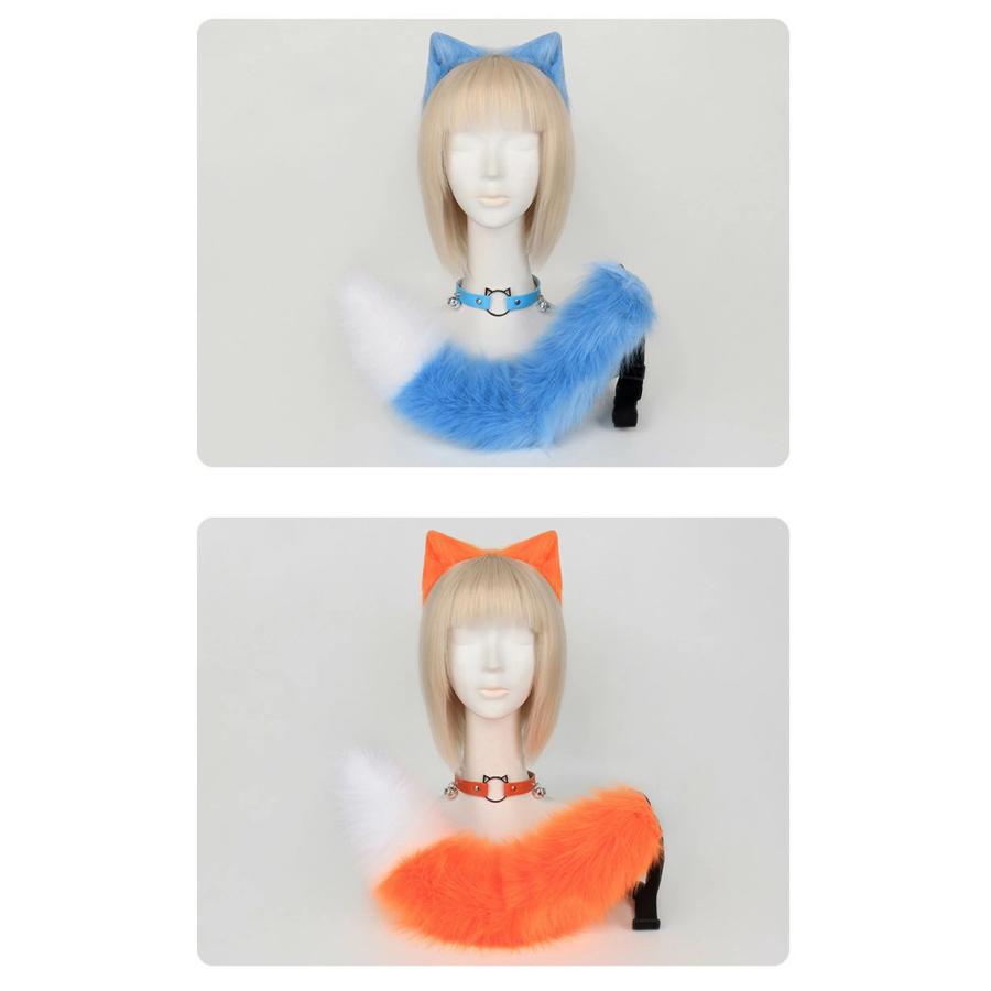 ハロウィン コスプレ クリスマス 狐 しっぽ 首輪 猫耳 3点セット