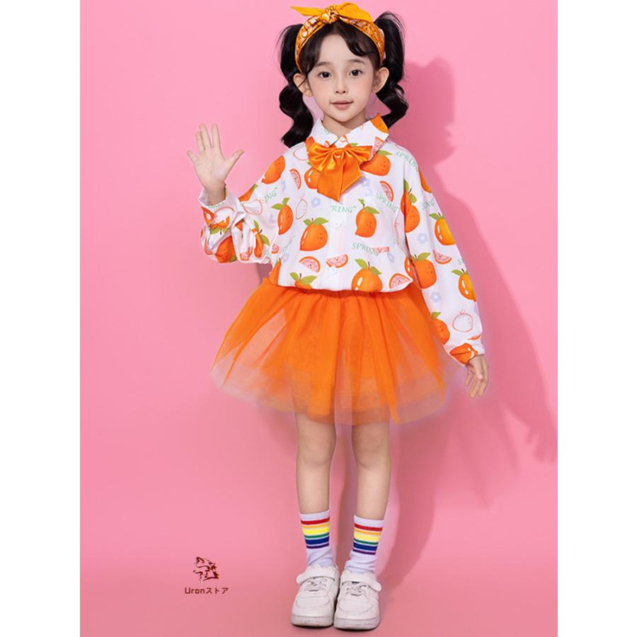 オレンジ 長袖 フレアスカート レッスンウェア オレンジ 長袖 フレアスカート レッスンウェア