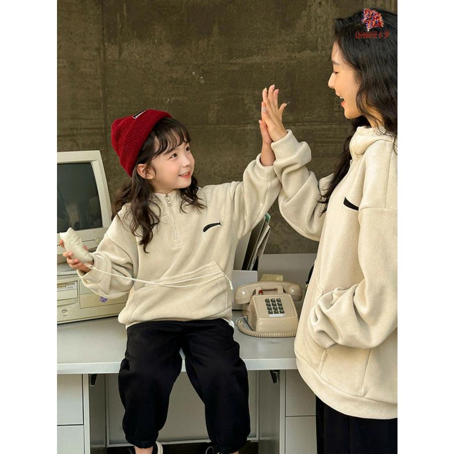 親子 お揃い パーカー 長袖 フーディー 暖かい 秋 冬 カジュアルパンツ 