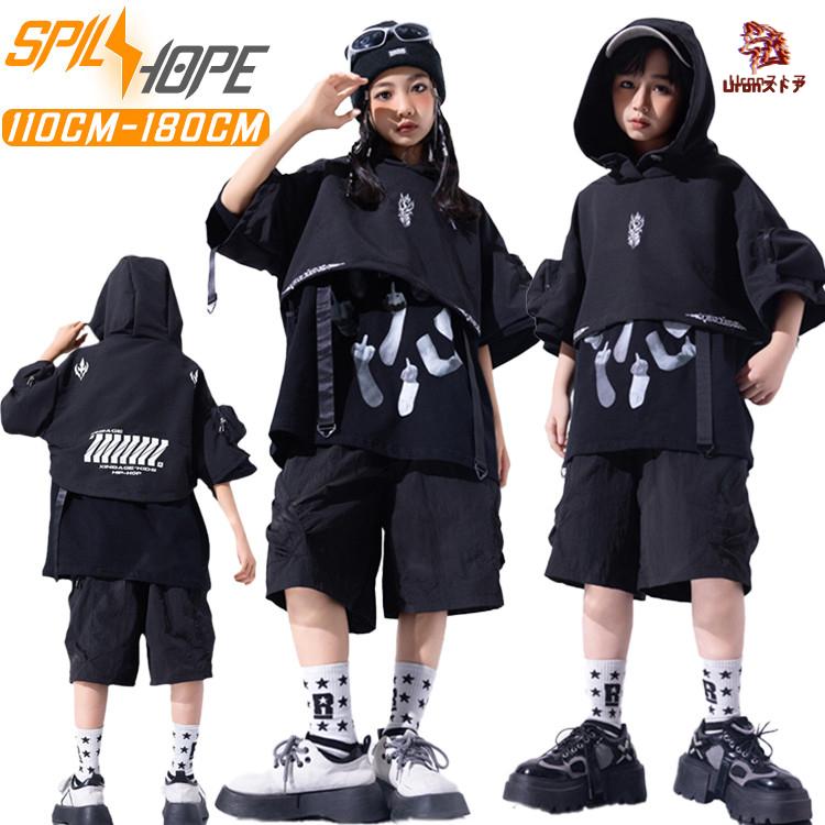 ブラック 黒 tシャツ ショートトップ 半ズボン 女の子 男の子 hiphop k