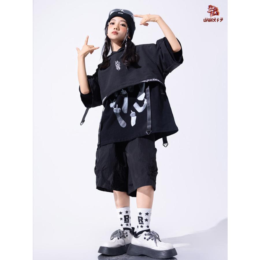 ブラック 黒 tシャツ ショートトップ 半ズボン 女の子 男の子 hiphop k