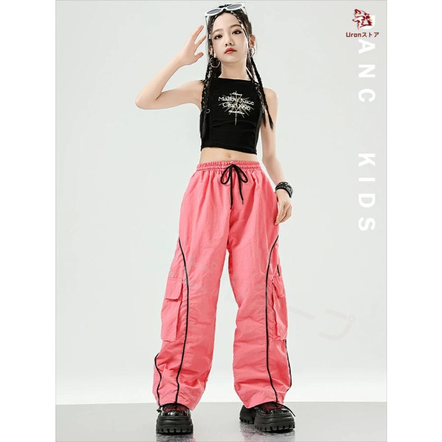 白 黒 ピンク 紫 へそ出し キッズ ダンス衣装 セットアップ トップス