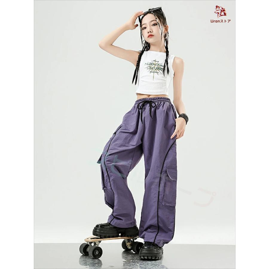白 黒 ピンク 紫 へそ出し キッズ ダンス衣装 セットアップ トップス