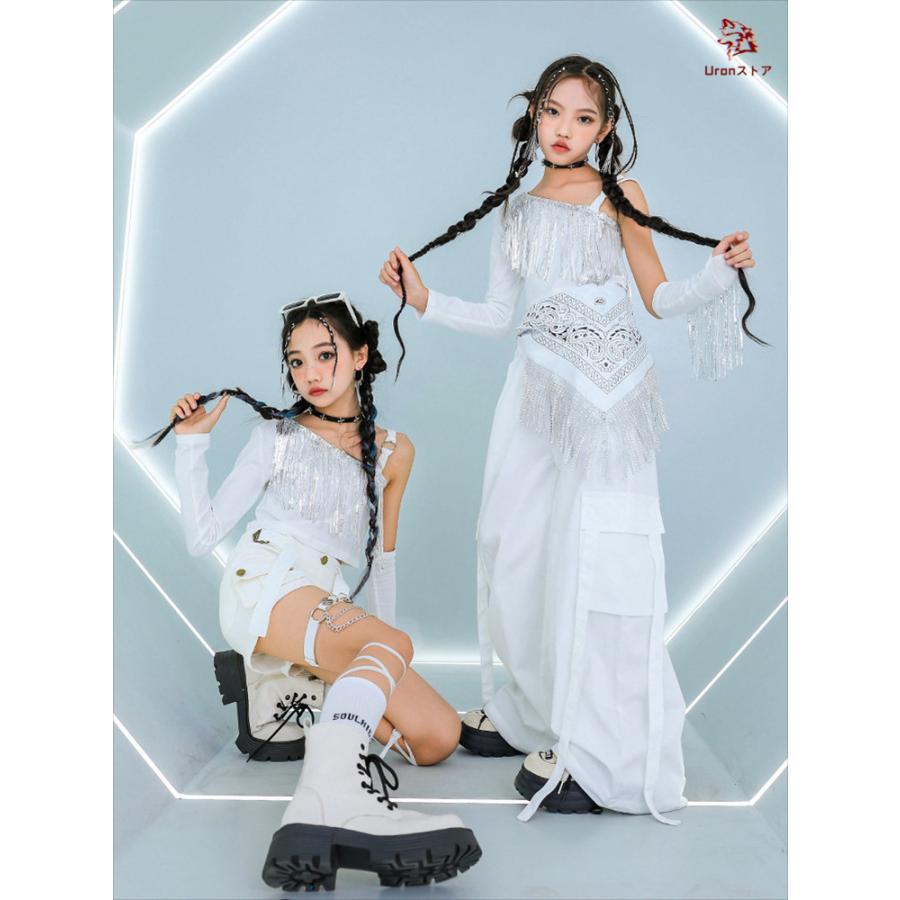 白色 キッズ ダンス衣装 セットアップ 女の子 チア チアガール 韓国