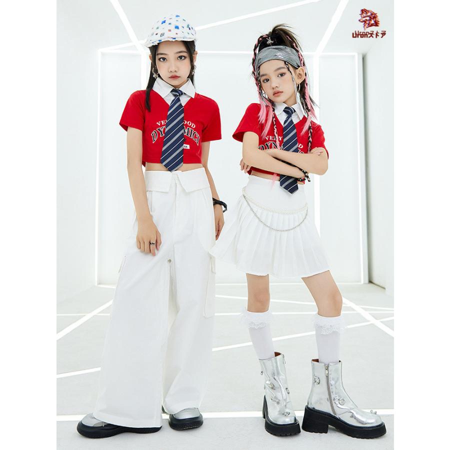 レッド ホワイト カーゴパンツ プリーツスカート ショートトップ