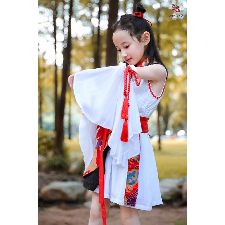 子供中華風ダンス衣装4点セット チャイナ風 和風 膝丈 チャイナドレス