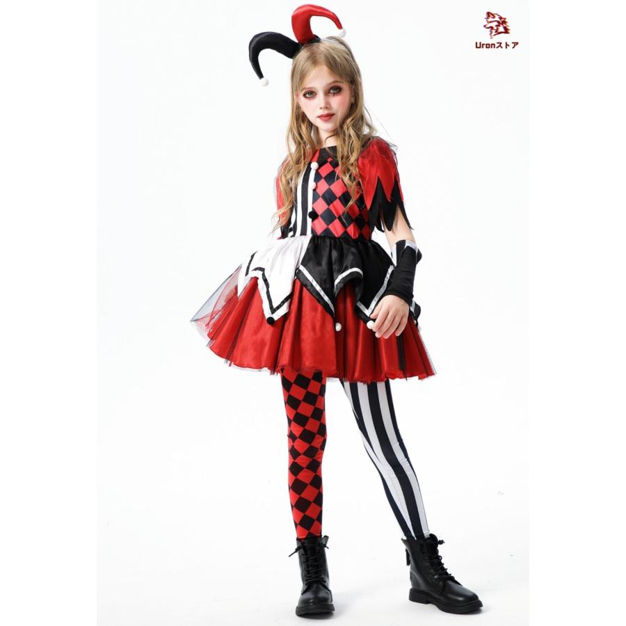 子供 ハロウィン 衣装 女の子 ピエロ コスチューム 赤＋黒 ミドル丈