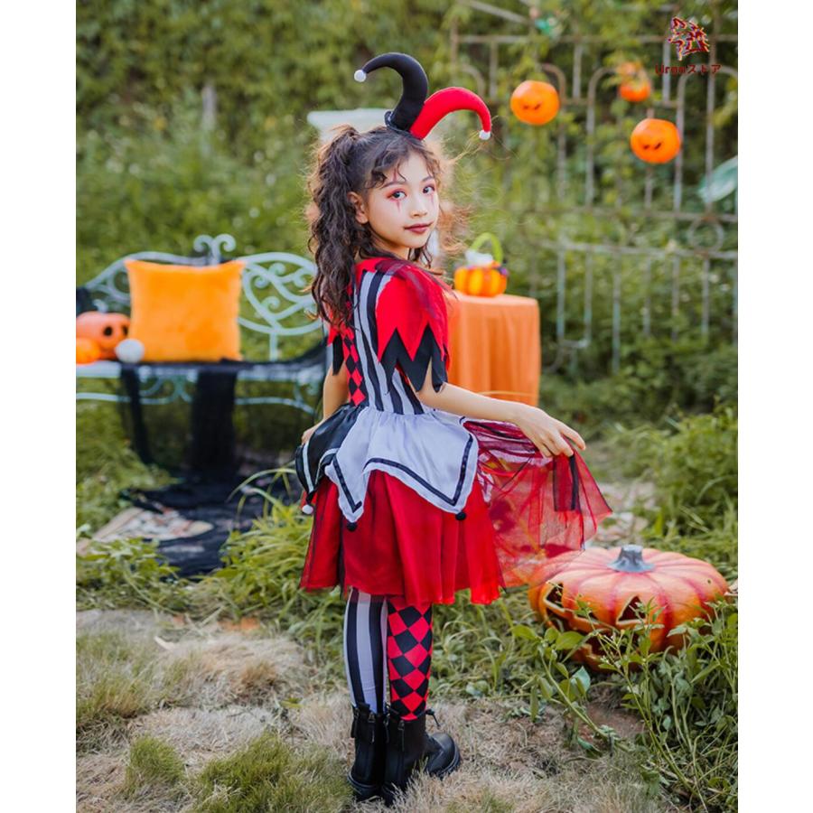 子供 ハロウィン 衣装 女の子 ピエロ コスチューム 赤＋黒 ミドル丈
