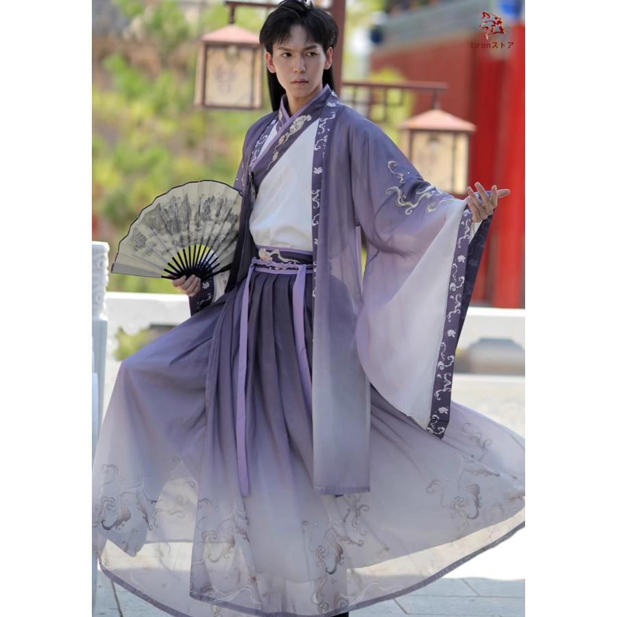 紫 グラデーション 漢服 3点セット 大人 男女兼用 おしゃれ 交差襟