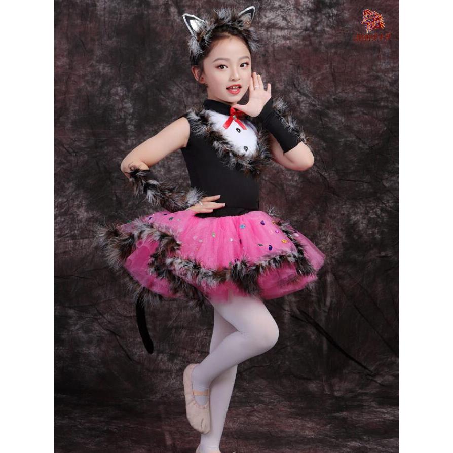 子供ダンス衣装 猫ちゃん コスチューム 女の子 チュチュワンピース