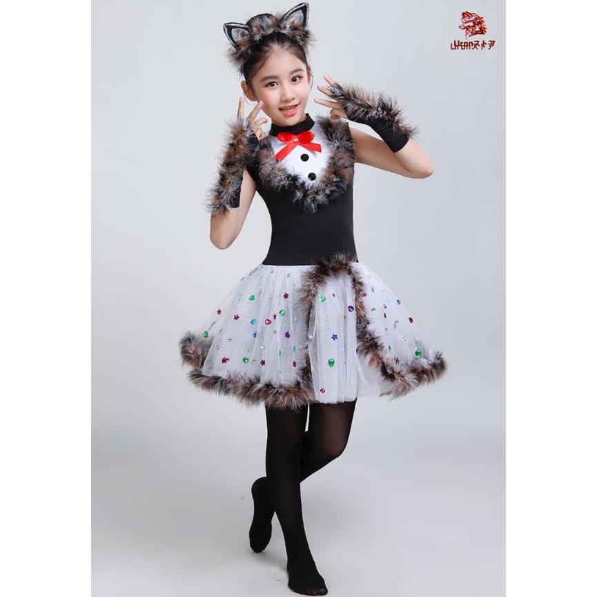 子供ダンス衣装 猫ちゃん コスチューム 女の子 チュチュワンピース