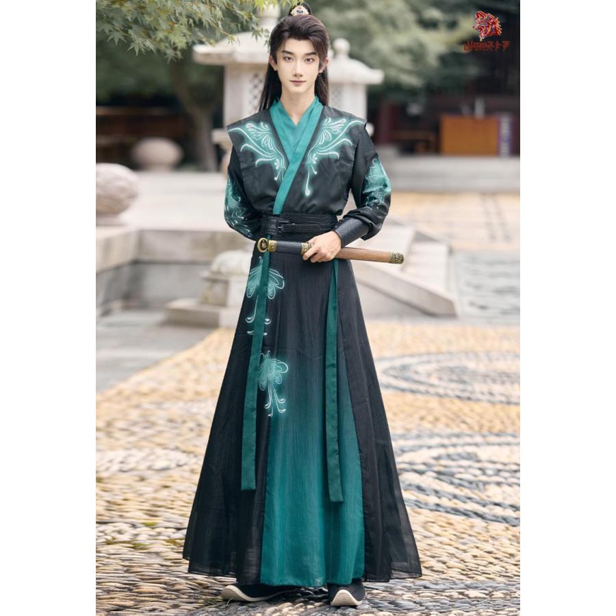 メンズ 漢服 5点セットアップ おしゃれ 暗黒 武侠風 チャイナ服 中国