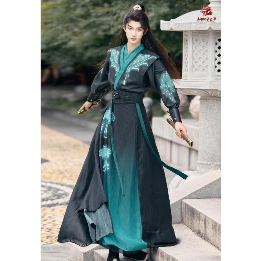 メンズ 漢服 5点セットアップ おしゃれ 暗黒 武侠風 チャイナ服 中国