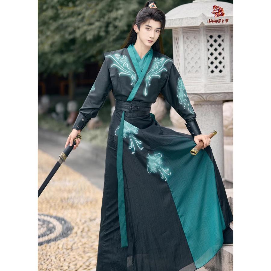 メンズ 漢服 5点セットアップ おしゃれ 暗黒 武侠風 チャイナ服 中国