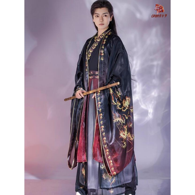 漢服セット　メンズ　復古　唐装　改良　Lサイズ 漢服唐装 メンズ 男性用 華やか 中華服 中華コスプレ衣装3点セット