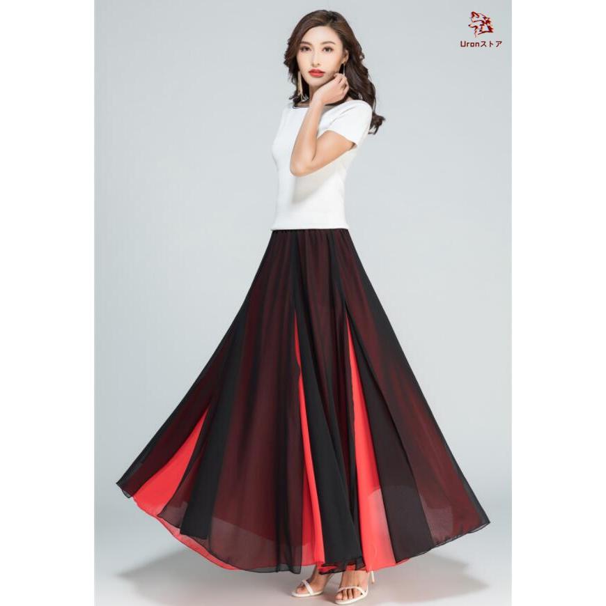 ロングスカート 社交ダンス衣装 シフォン二枚重ね スリットスカート