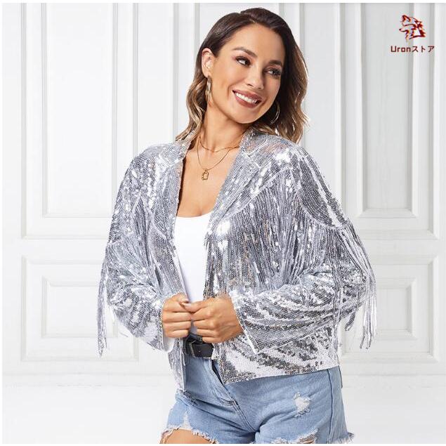 スパンコール ジャケット レディース フリンジ シャツ ステージ